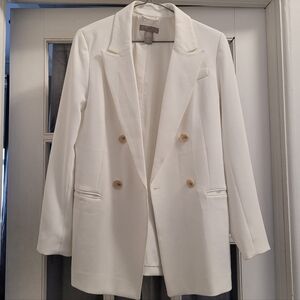 H&M Women's Double-Breasted Cream/White Blazer Jacket